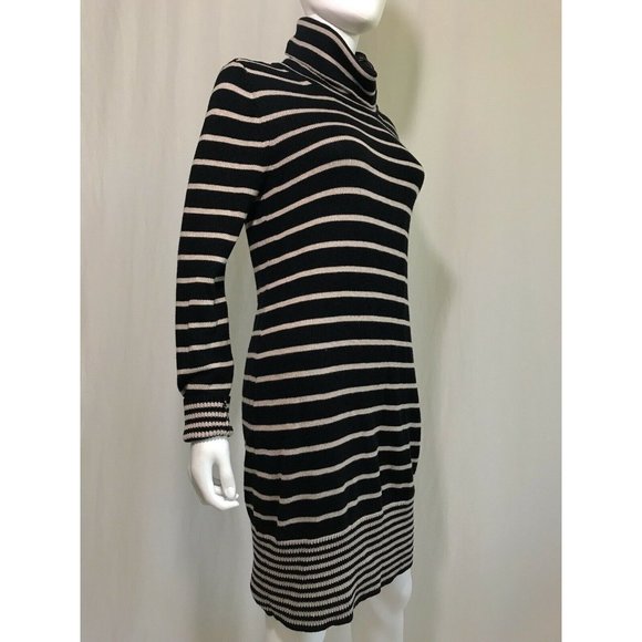 Manoukian Women's Casual Dress Black Tan Striped Long Sleeve Knee Length Size M - Picture 4 of 11